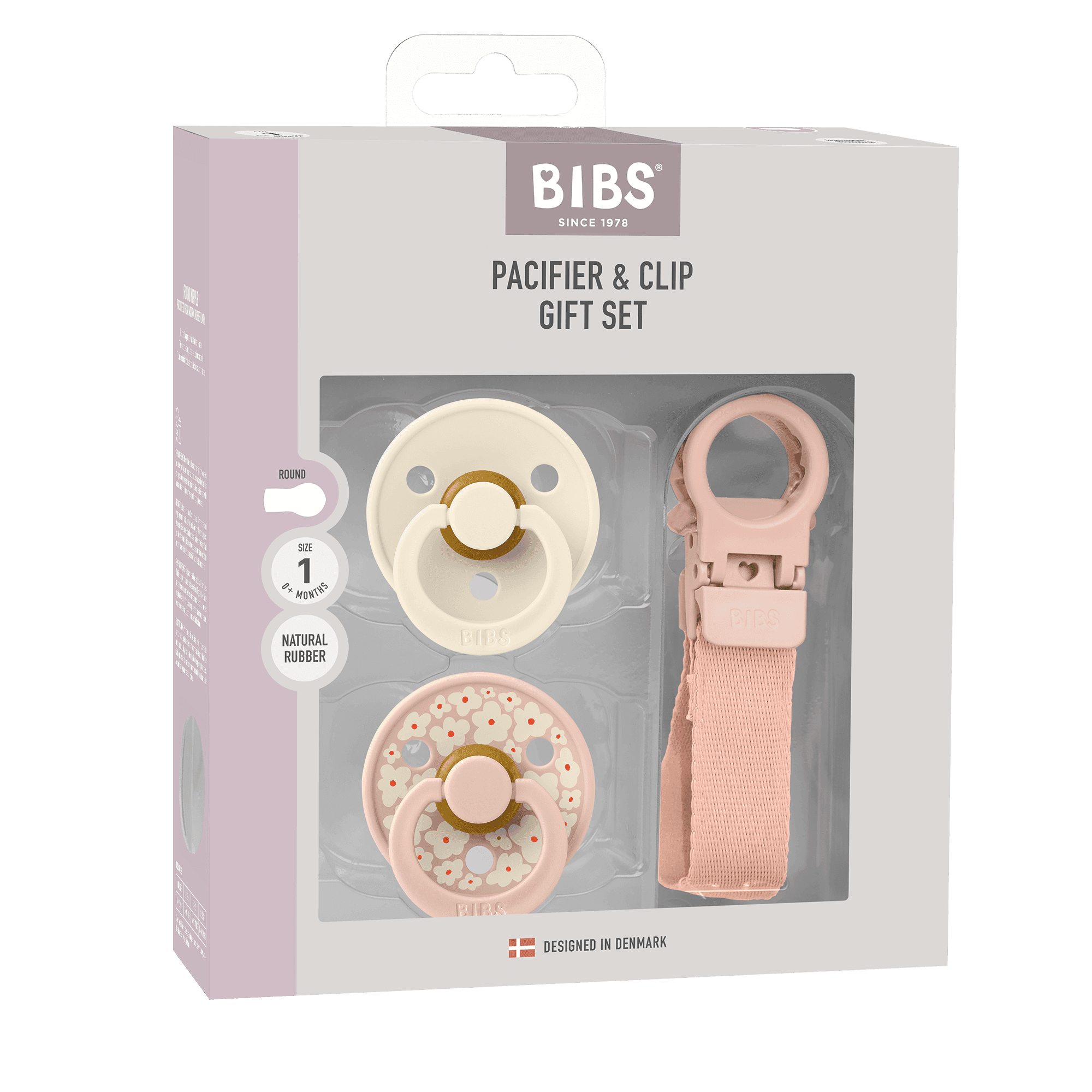 BIBS Colour Pacifier & Loop Clip Gift Set Latex Size 1 Blush - produktbild 2