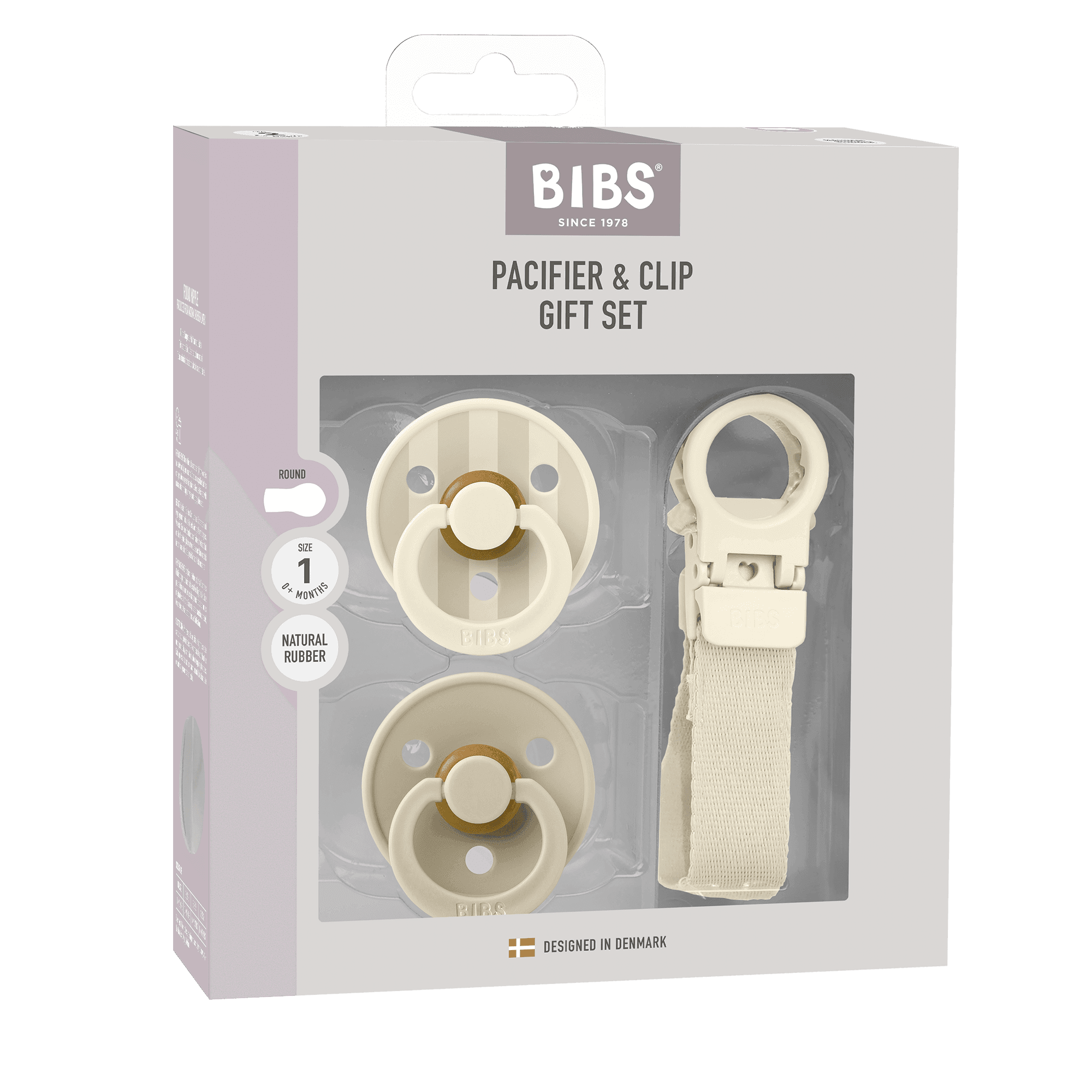 BIBS Colour Pacifier & Loop Clip Gift Set Latex Size 1 Ivory - produktbild 2