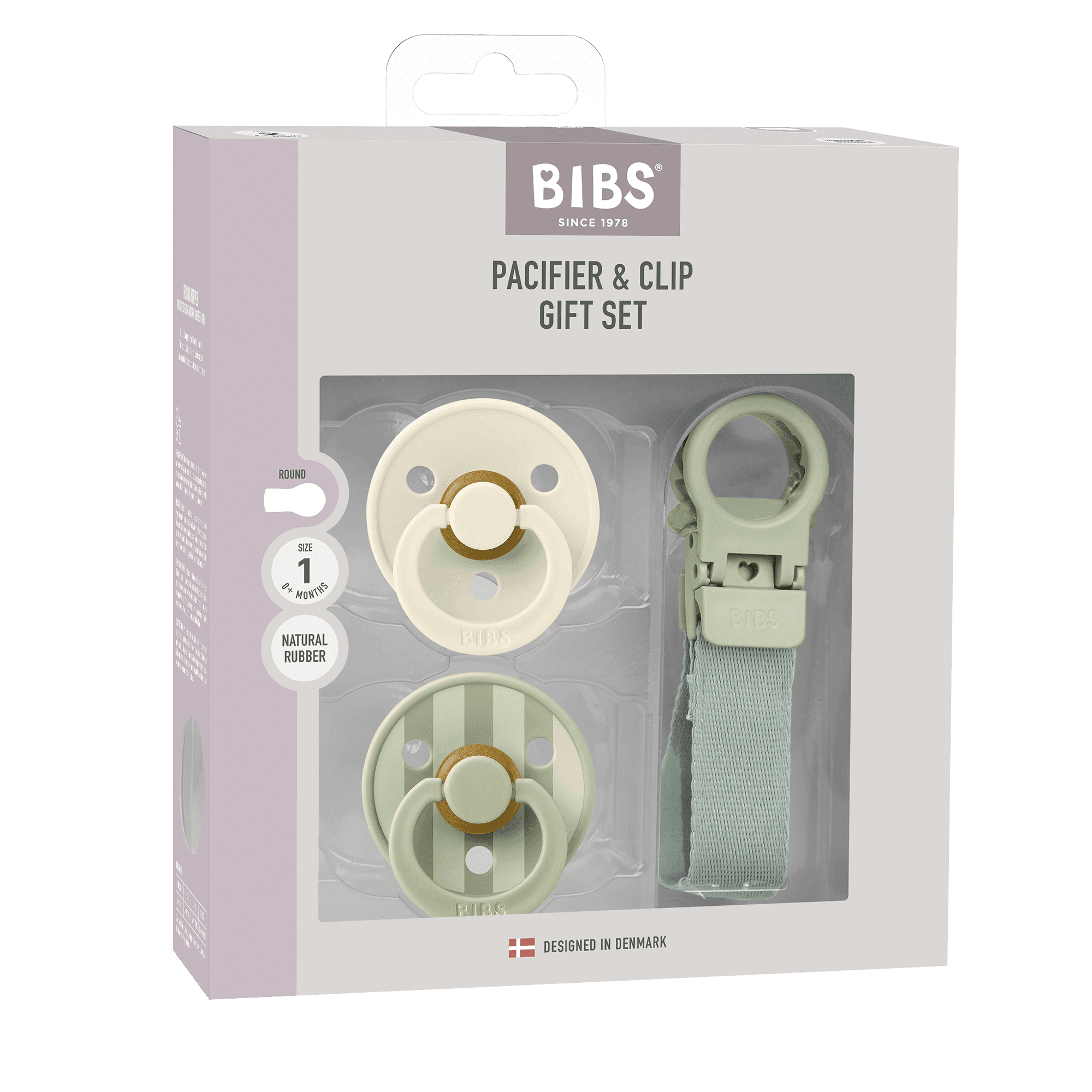 BIBS Colour Pacifier & Loop Clip Gift Set Latex Size 1 Sage - produktbild 2