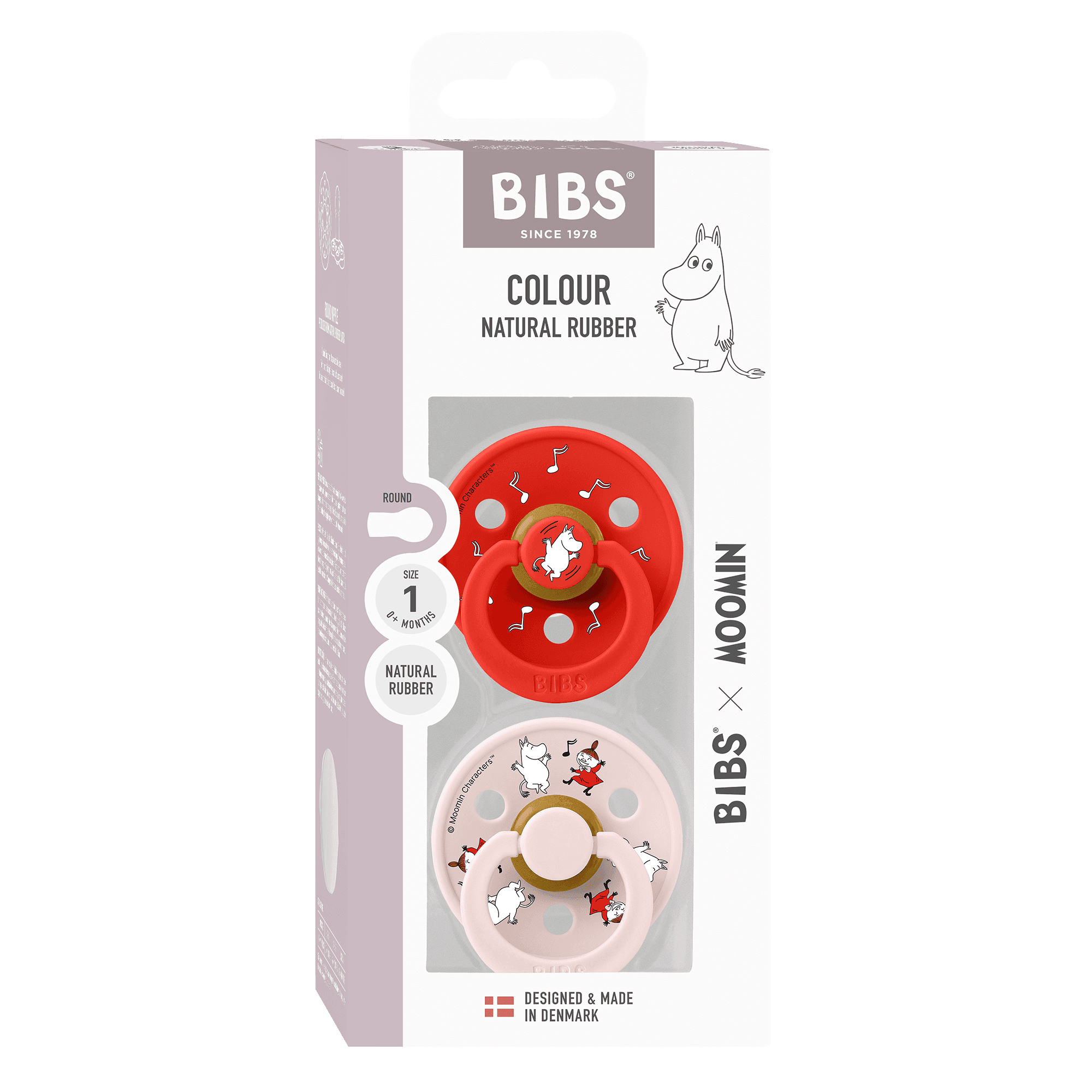 BIBS x Moomin Pacifier Colour Dancing Latex Size 1 Candy Apple mix 2-pack - produktbild 3