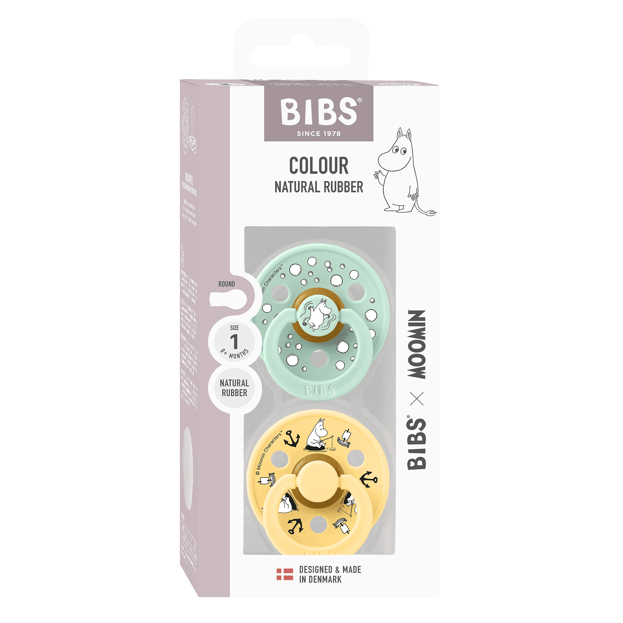 BIBS x Moomin Pacifier Colour Sailing Latex Size 1 Nordic Mint mix 2-pack - produktbild 3