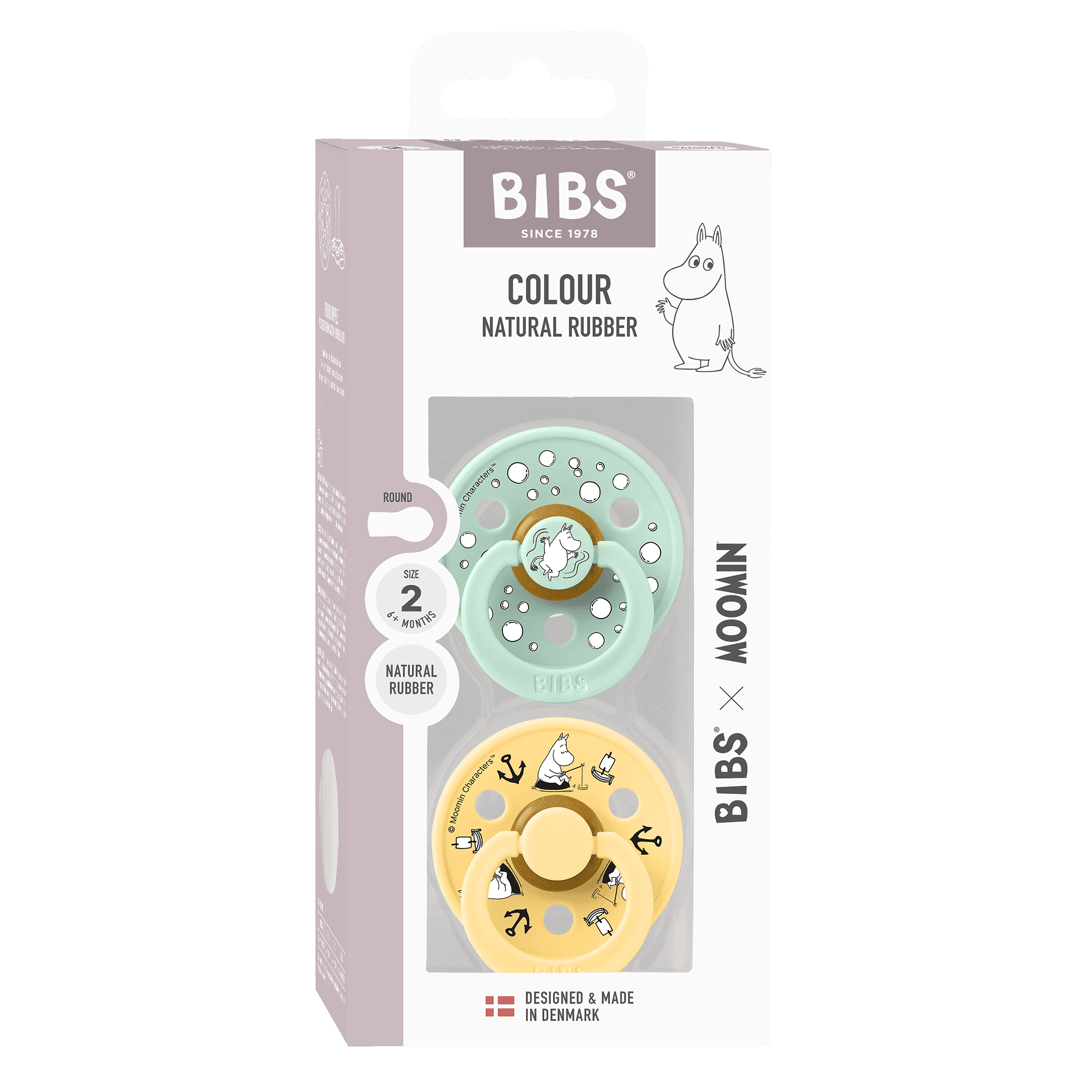 BIBS x Moomin Pacifier Colour Sailing Latex Size 2 Nordic Mint mix 2-pack - produktbild 3