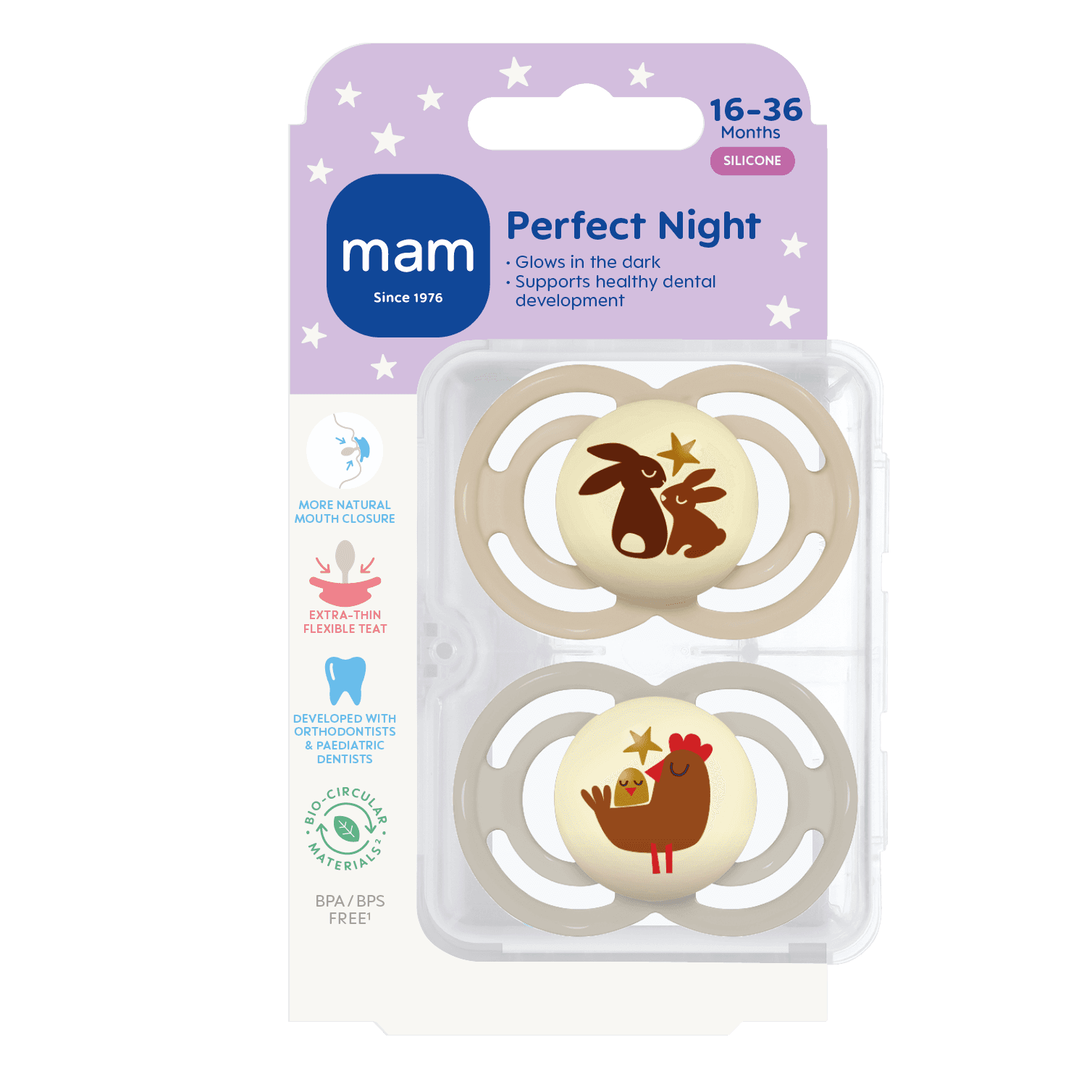 MAM Perfect Night Silicone 16-36 mån Neutral 2-pack - produktbild 2