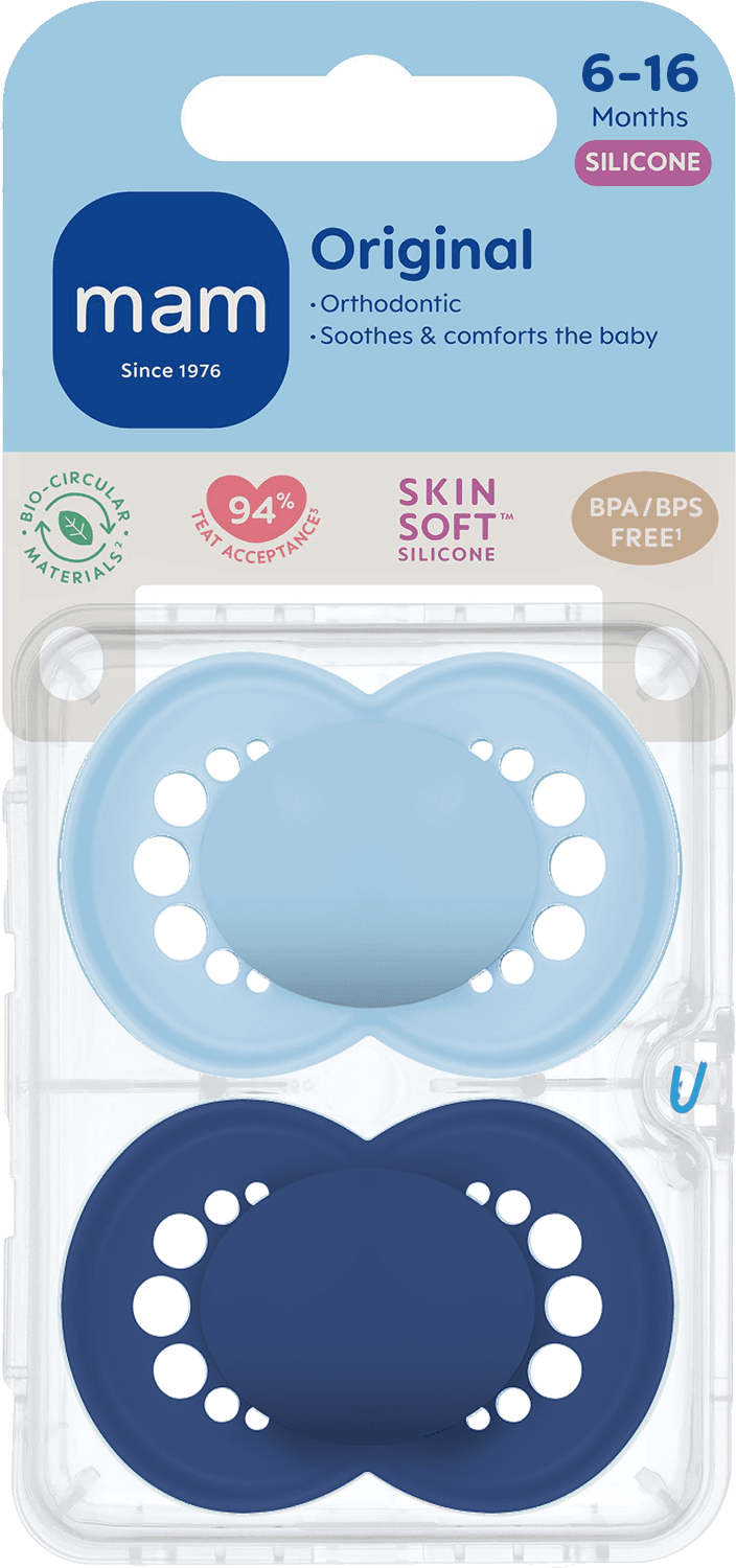 MAM Original Silicone 6-16 mån Blue Unprinted 2-pack - produktbild 2