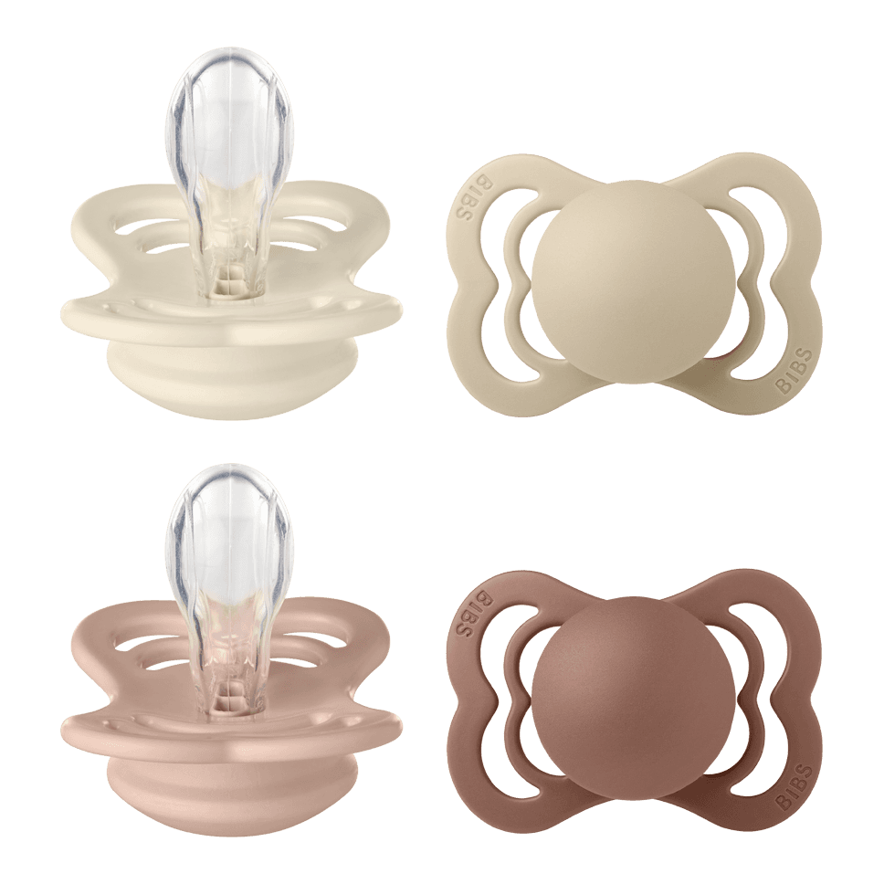 BIBS Supreme Silicone Size 1 Ivory/Vanilla/Blush/Woodchuck 4-pack