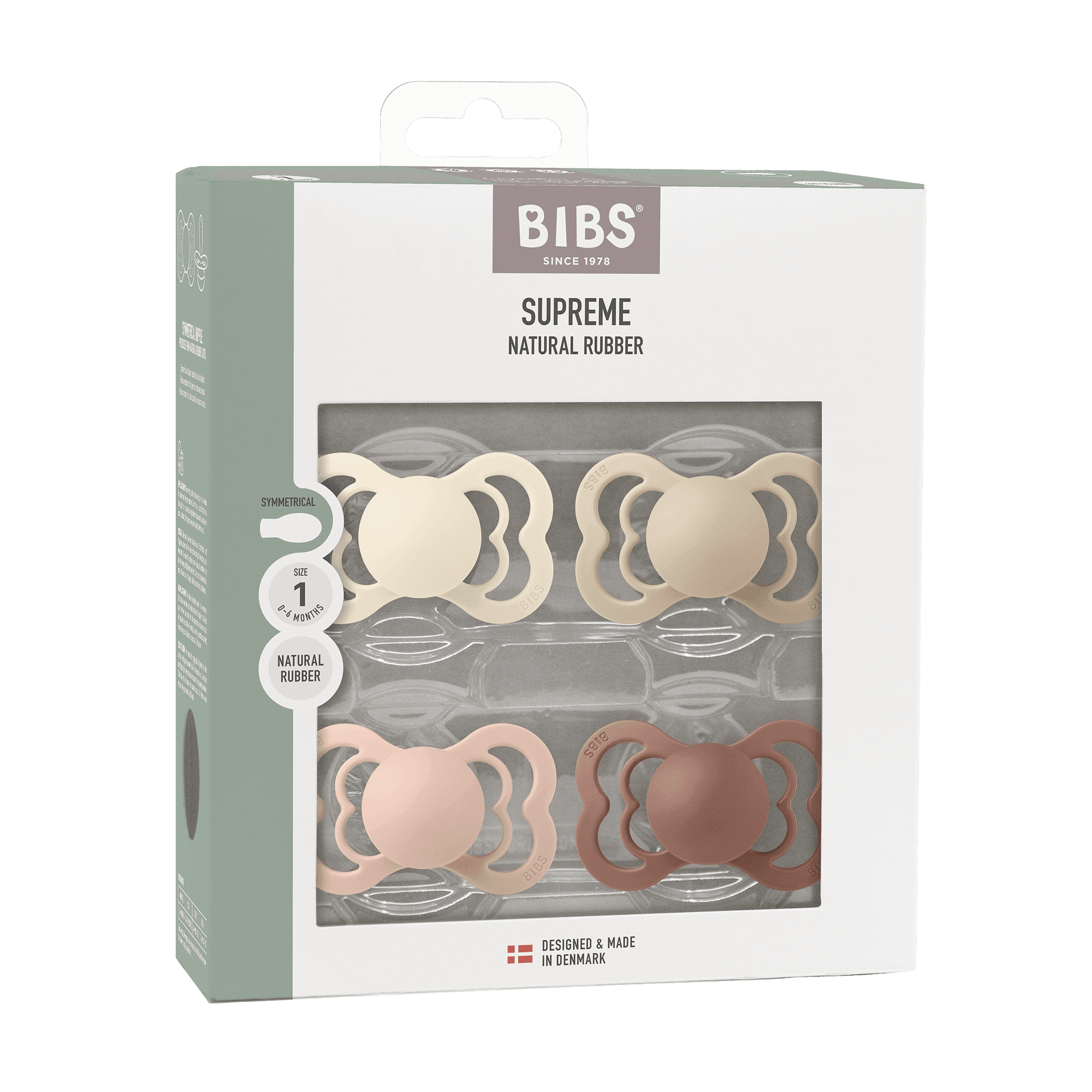 BIBS Supreme Latex Size 1 Ivory/Vanilla/Blush/Woodchuck 4-pack - produktbild 2