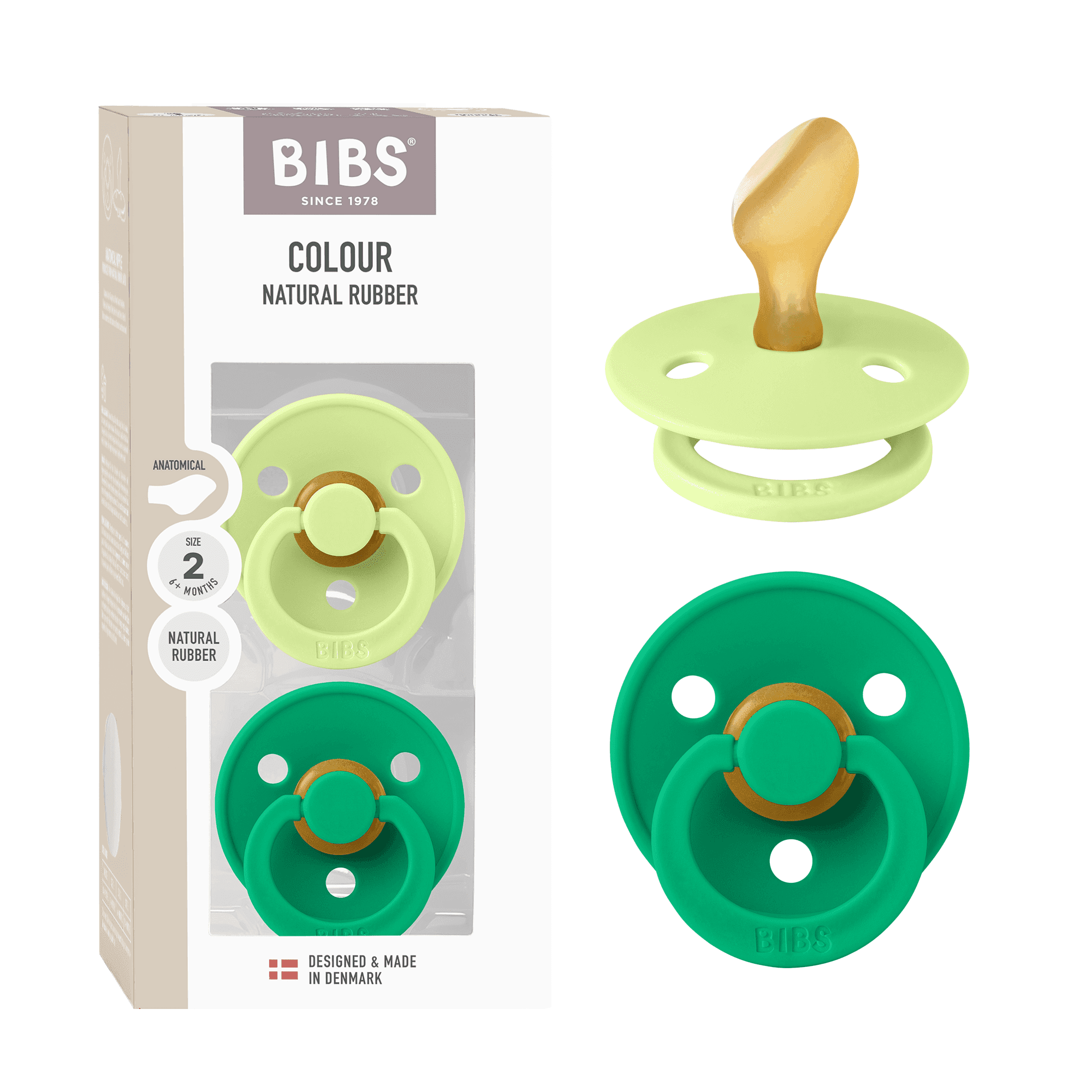 BIBS Colour Latex Anatomical Size 2 Matcha/Cactus 2-pack - produktbild 4