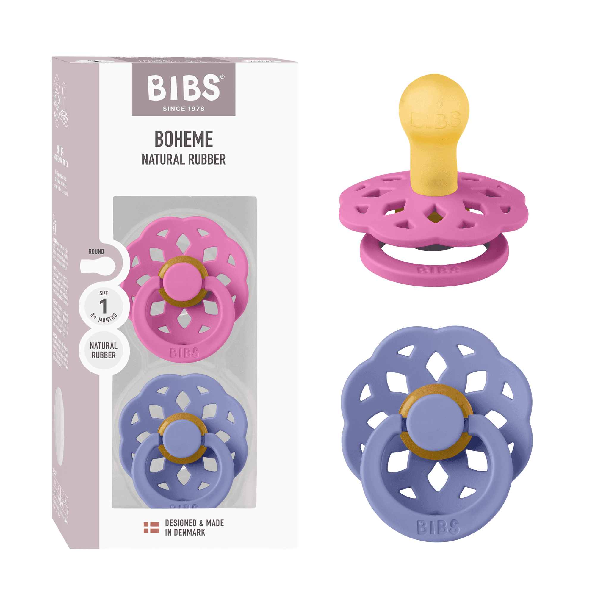 BIBS Boheme Latex Size 1 Bubblegum/Peri 2-pack - produktbild 4