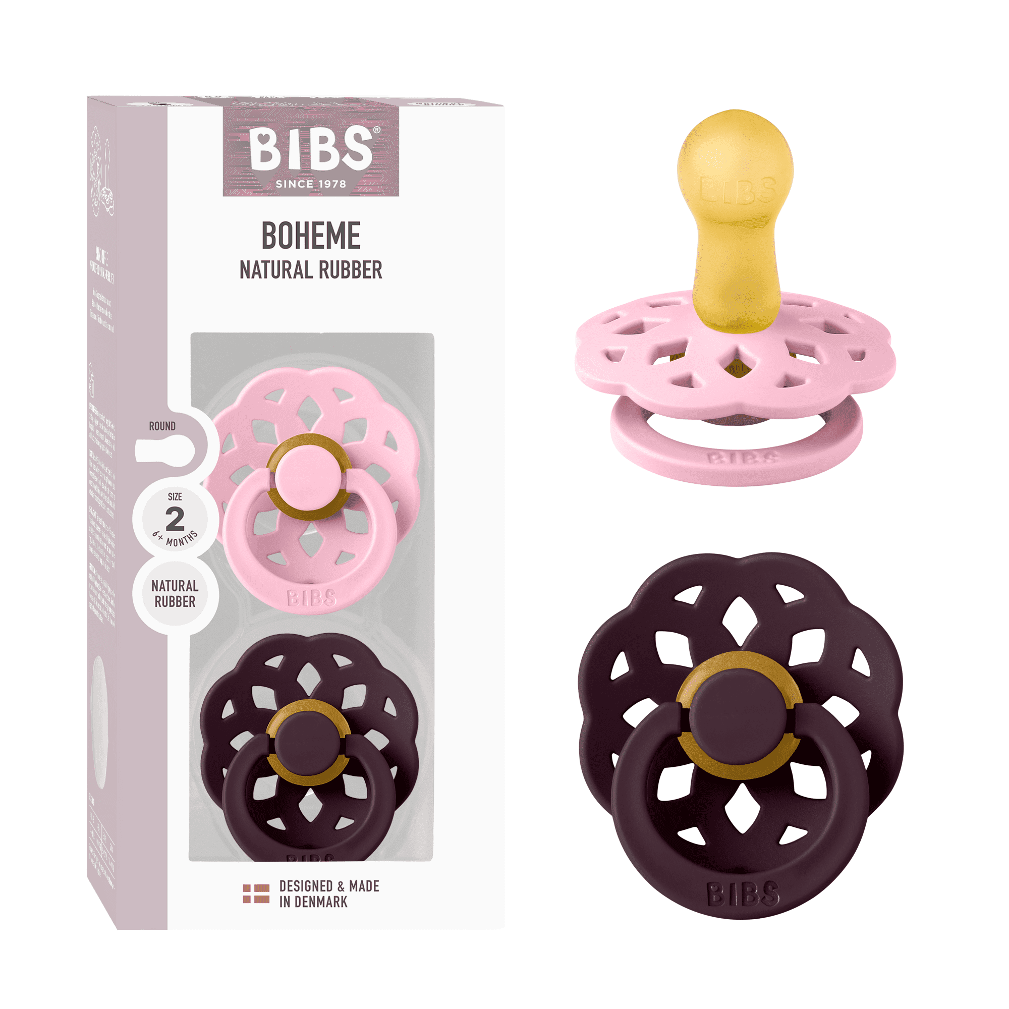 BIBS Boheme Latex Size 2 Baby Pink/Plum 2-pack - produktbild 4
