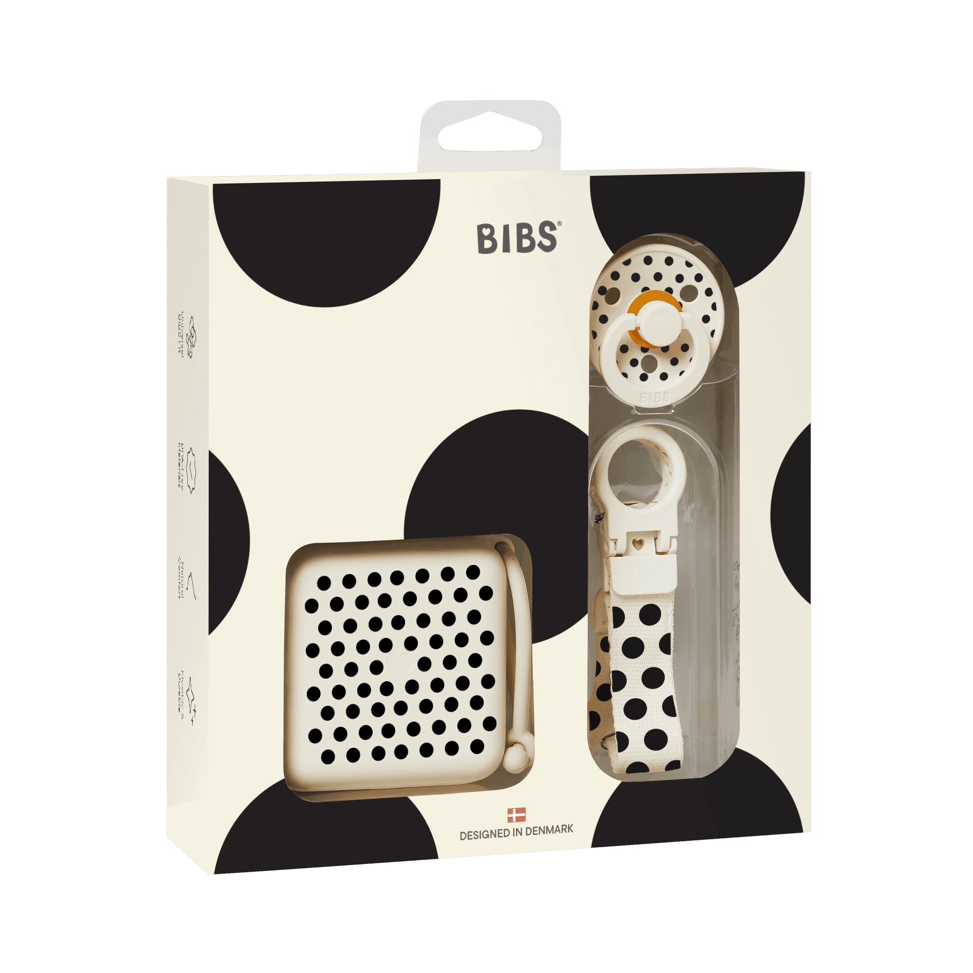 BIBS Gift Set Polka Soothe & Go Latex Size 2 Ivory Black - produktbild 2