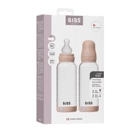 BIBS Glass Baby Bottle Round Silicone Medium Flow Blush 240 ml 2-pack - produktbild 2