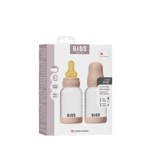BIBS Glass Baby Bottle Round Latex Slow Flow Blush 120 ml 2-pack - produktbild 2