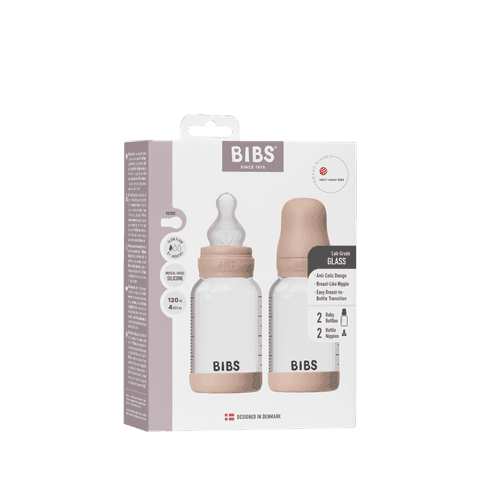 BIBS Glass Baby Bottle Round Silicone Slow Flow Blush 120 ml 2-pack - produktbild 2