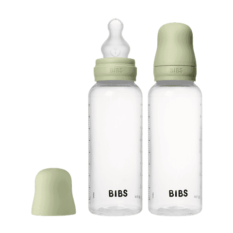 BIBS Baby Bottle Round Silicone Medium Flow Sage 270 ml 2-pack