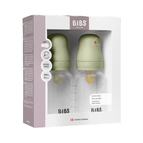 BIBS Baby Bottle Round Latex Slow Flow Sage 150 ml 2-pack - produktbild 2