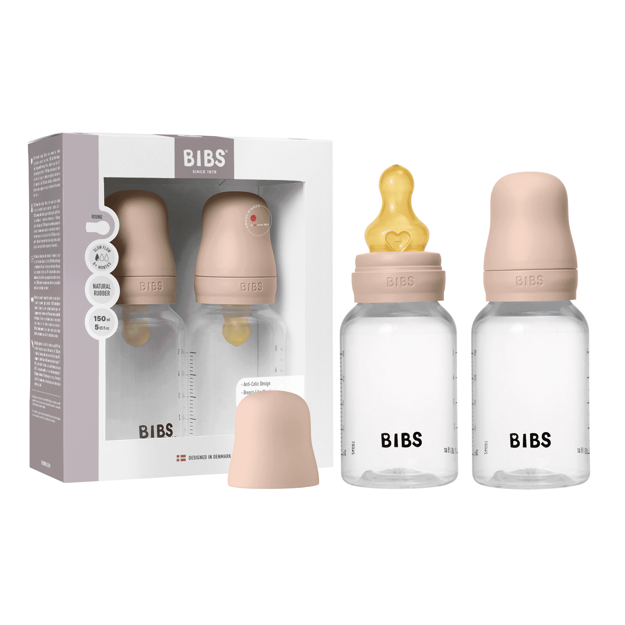 BIBS Baby Bottle Round Latex Slow Flow Blush 150 ml 2-pack - produktbild 3