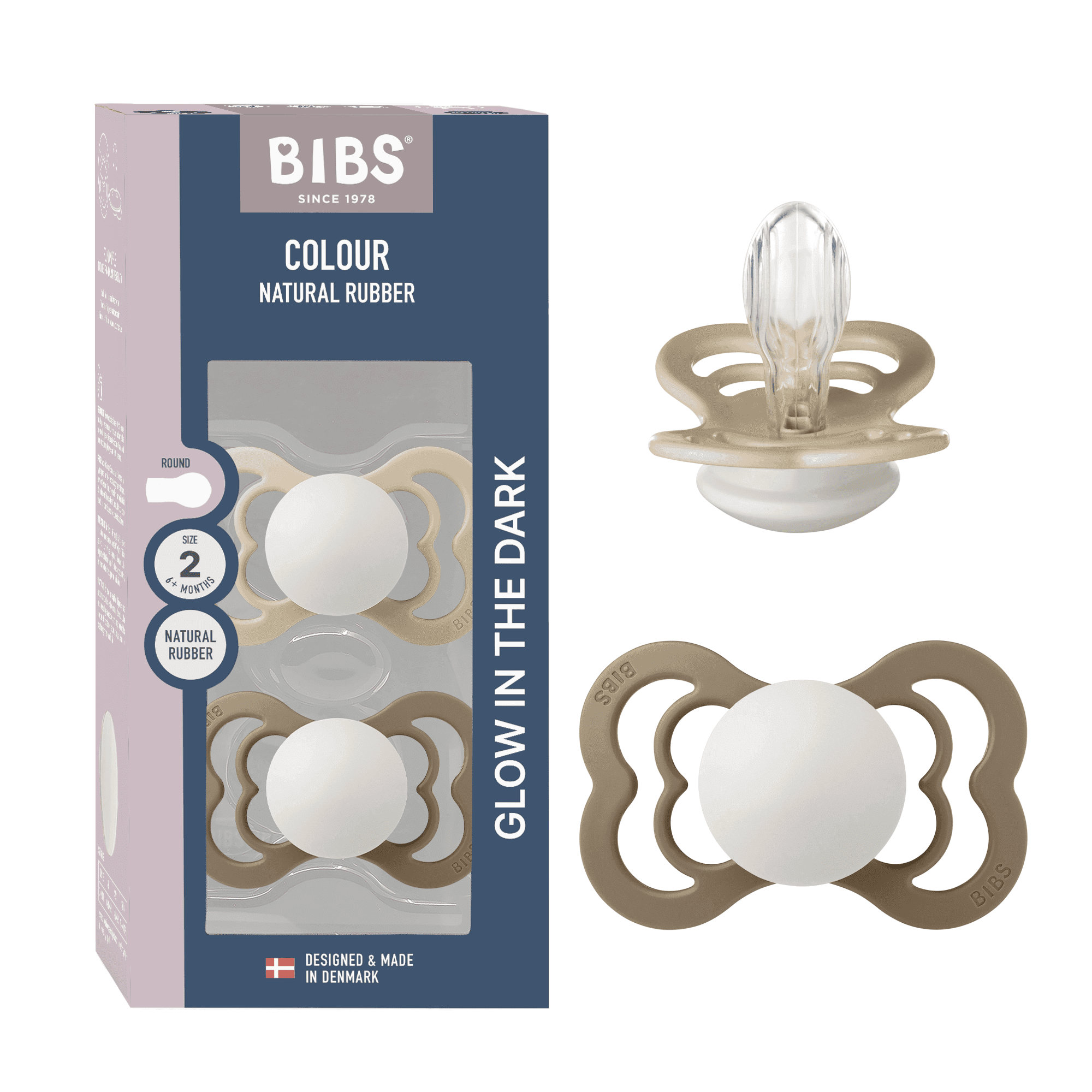 BIBS Supreme Silicone Size 2 Vanilla Glow/Dark Oak Glow 2-pack - produktbild 4
