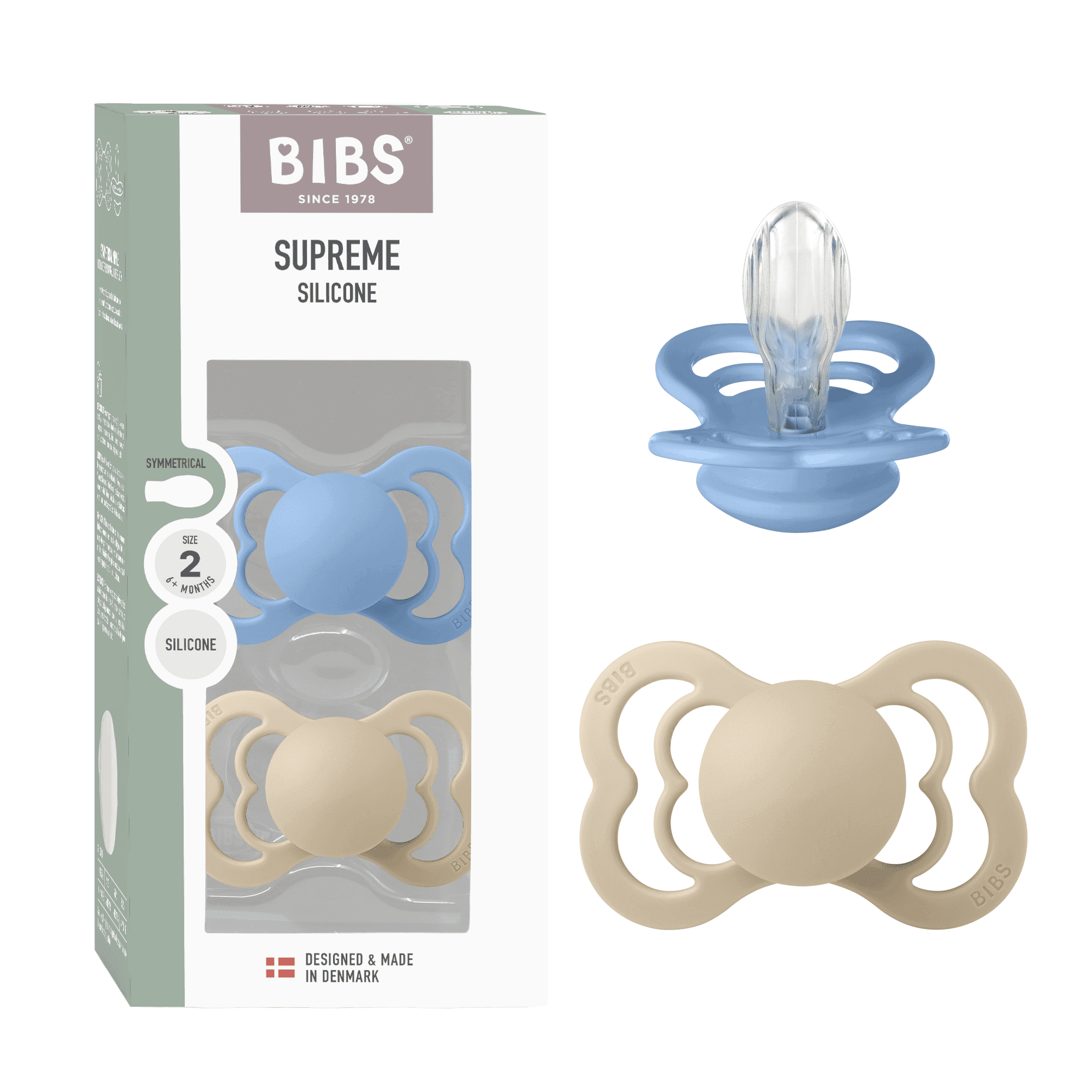 BIBS Supreme Silicone Size 2 Vanilla/Sky Blue 2-pack - produktbild 4
