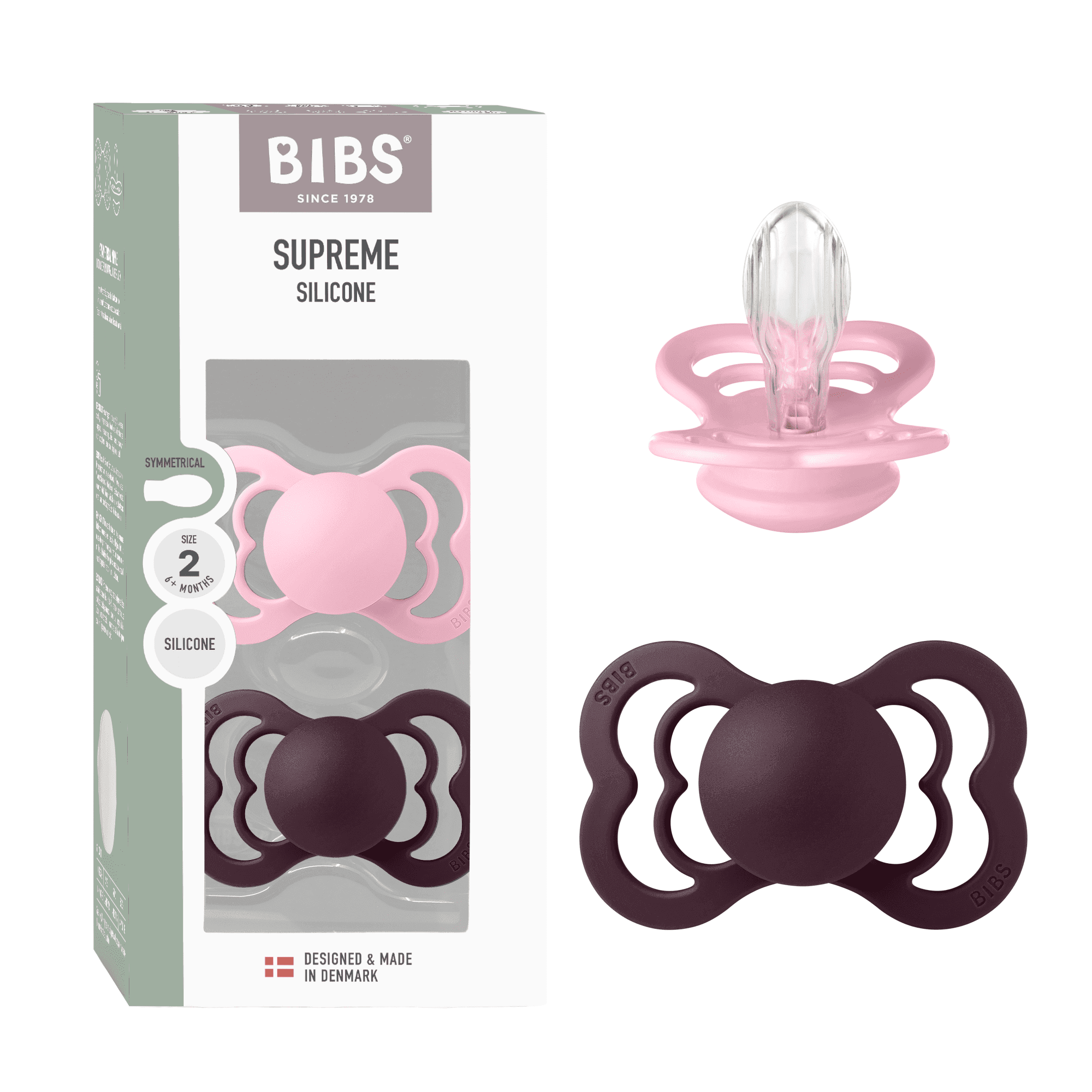 BIBS Supreme Silicone Size 2 Baby Pink/Plum 2-pack - produktbild 4