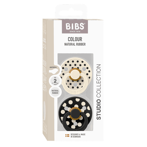 BIBS Studio Colour Polka Latex Anatomical Size 2 Ivory/Black 2-pack - produktbild 3