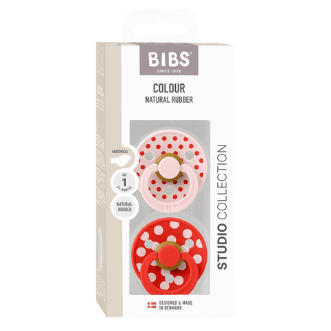 BIBS Studio Colour Polka Latex Anatomical Size 1 Blossom/Candy Apple 2-pack - produktbild 3