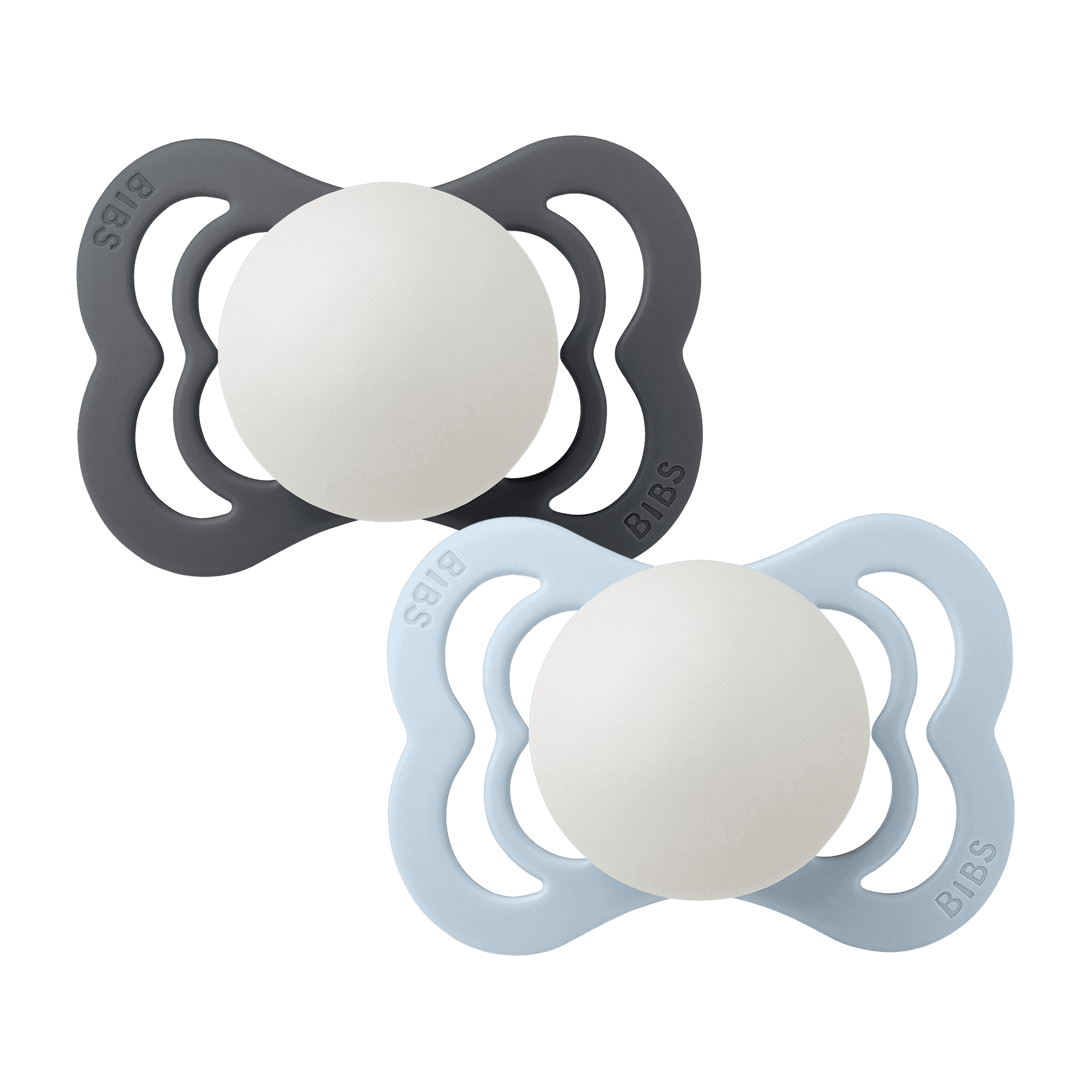 BIBS Supreme Silicone Size 1 Iron Glow/Baby Blue Glow 2-pack - produktbild 2