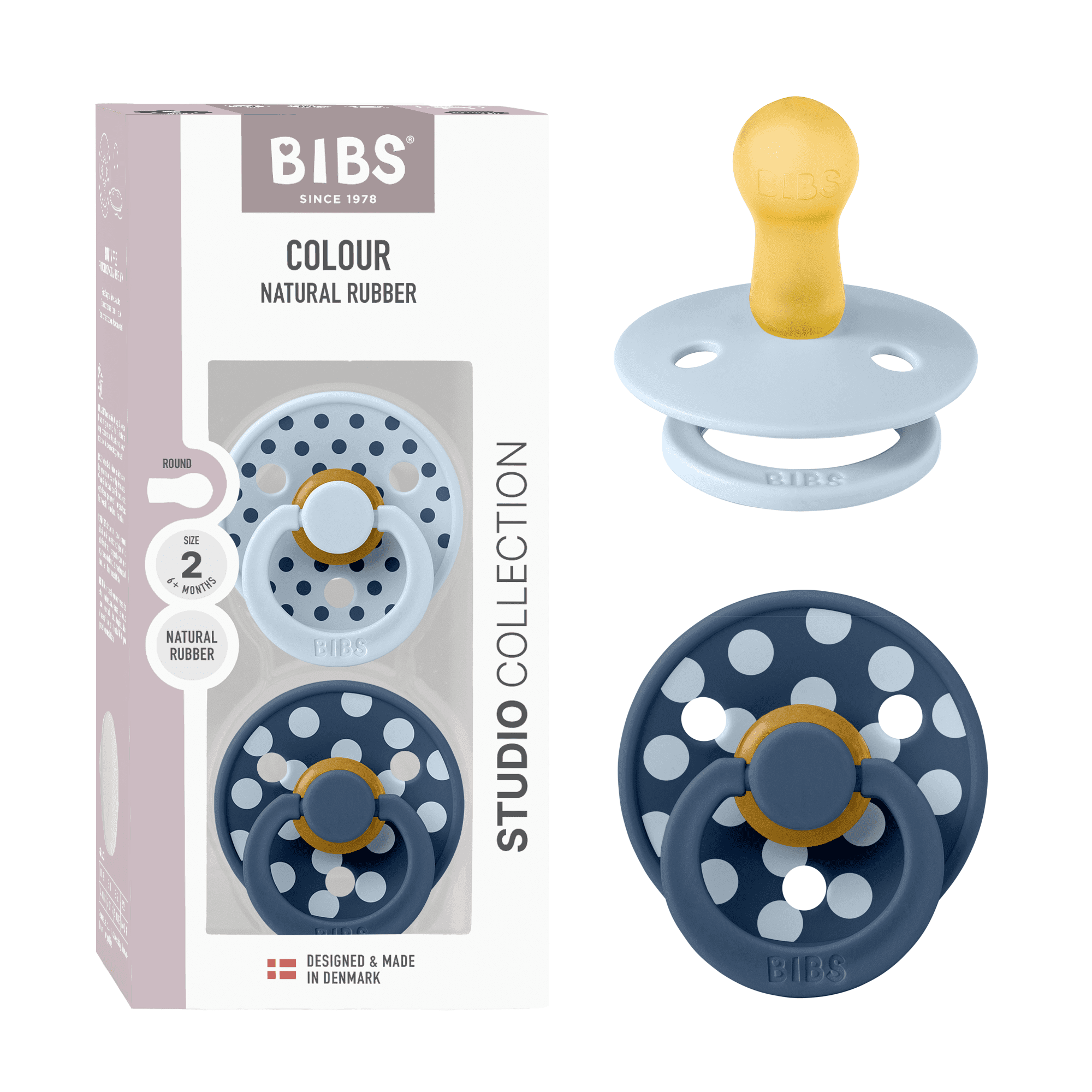 BIBS Studio Colour Polka Latex Size 2 Baby Blue/Steel Blue 2-pack - produktbild 4