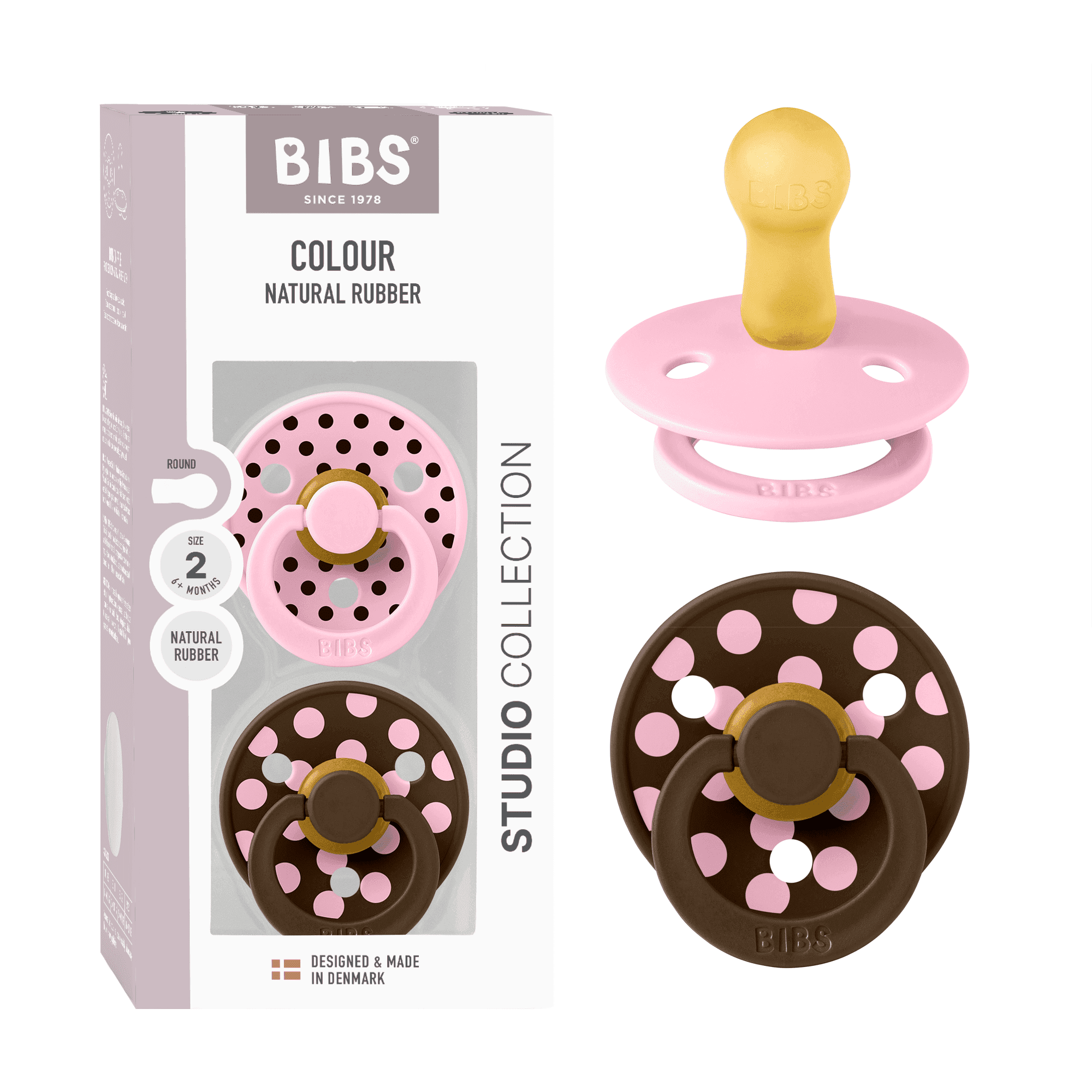 BIBS Studio Colour Polka Latex Size 2 Baby Pink/Mocha 2-pack - produktbild 4