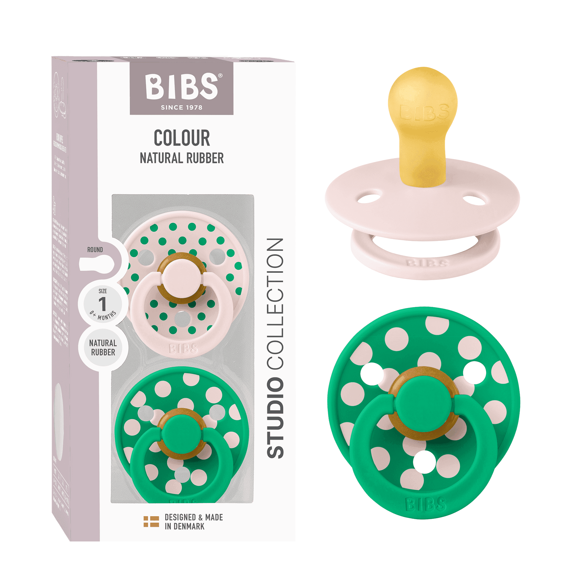 BIBS Studio Colour Polka Latex Size 1 Petal/Cactus 2-pack - produktbild 4