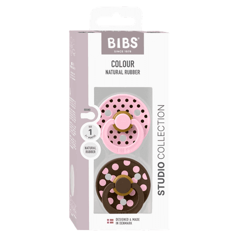 BIBS Studio Colour Polka Latex Size 1 Baby Pink/Mocha 2-pack - produktbild 3