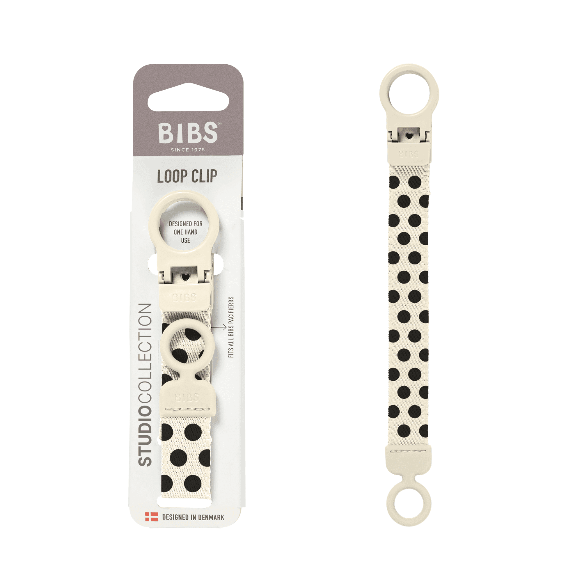 BIBS Studio Pacifier Clip Loop Polka Ivory Black - produktbild 4