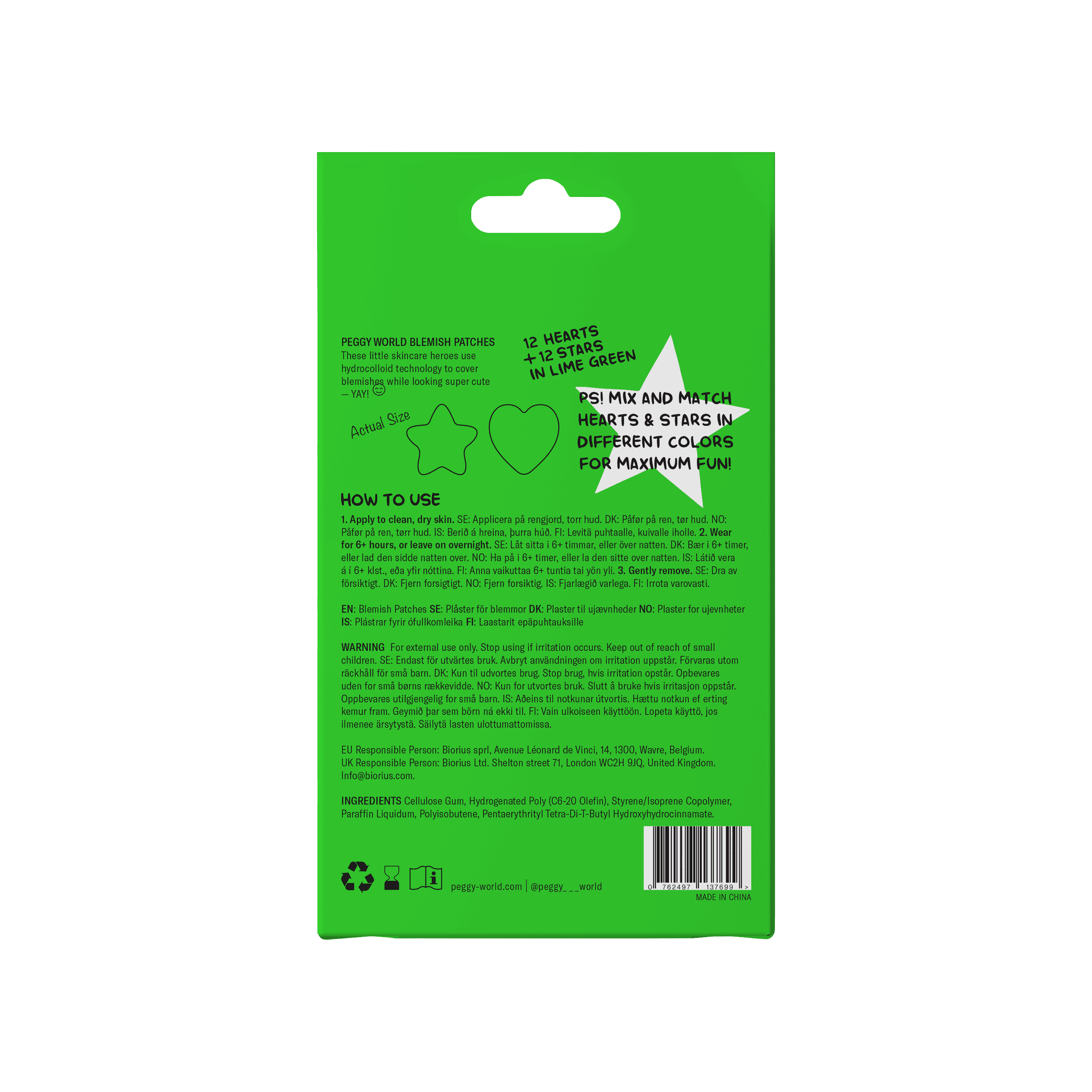 Peggy World Blemish Patches Hearts and Stars Lime Green 24 st 4