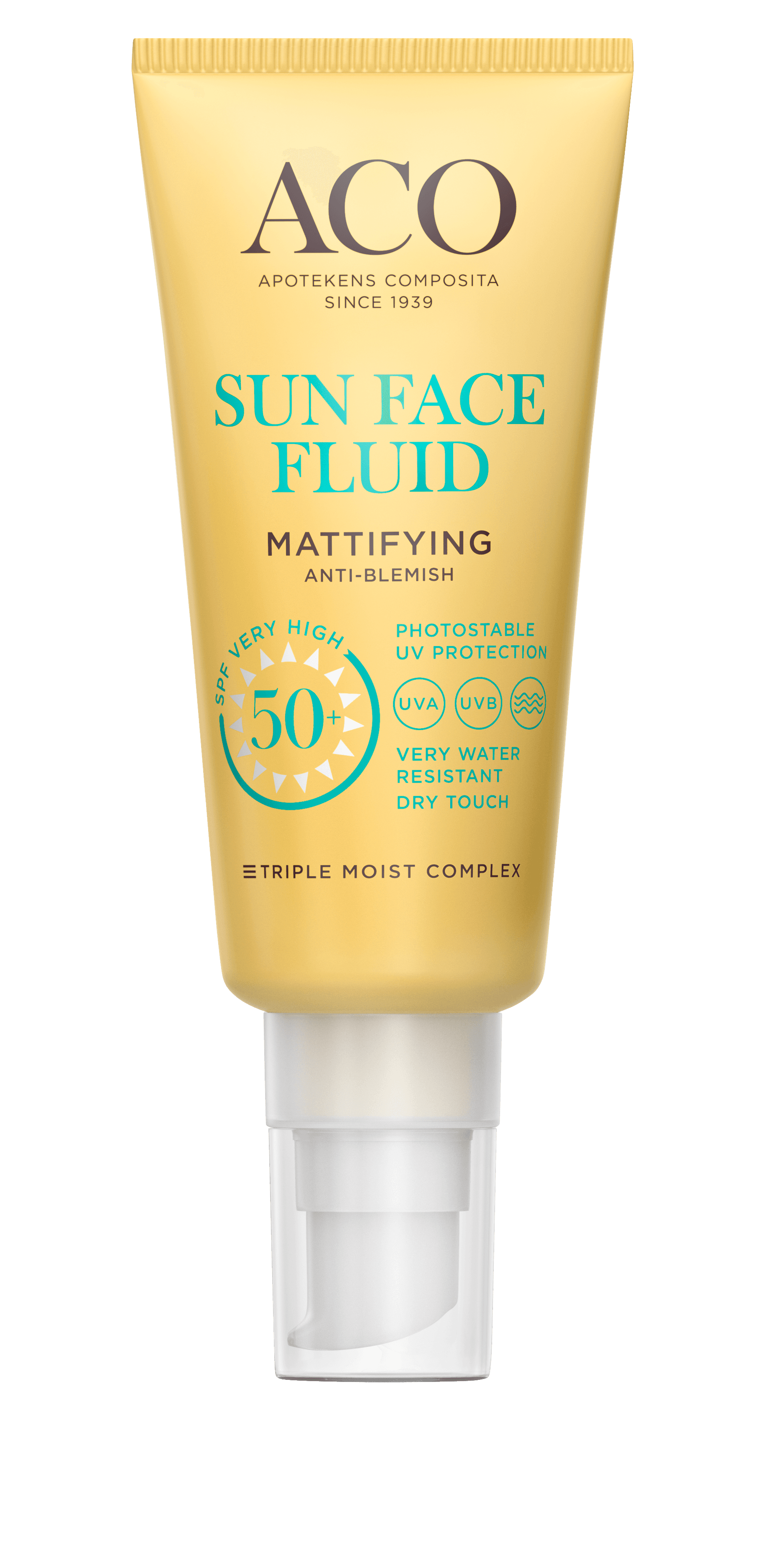 ACO Sun Face Mattifying Fluid SPF50+ Parfymfri Solskydd Ansikte 40 ml