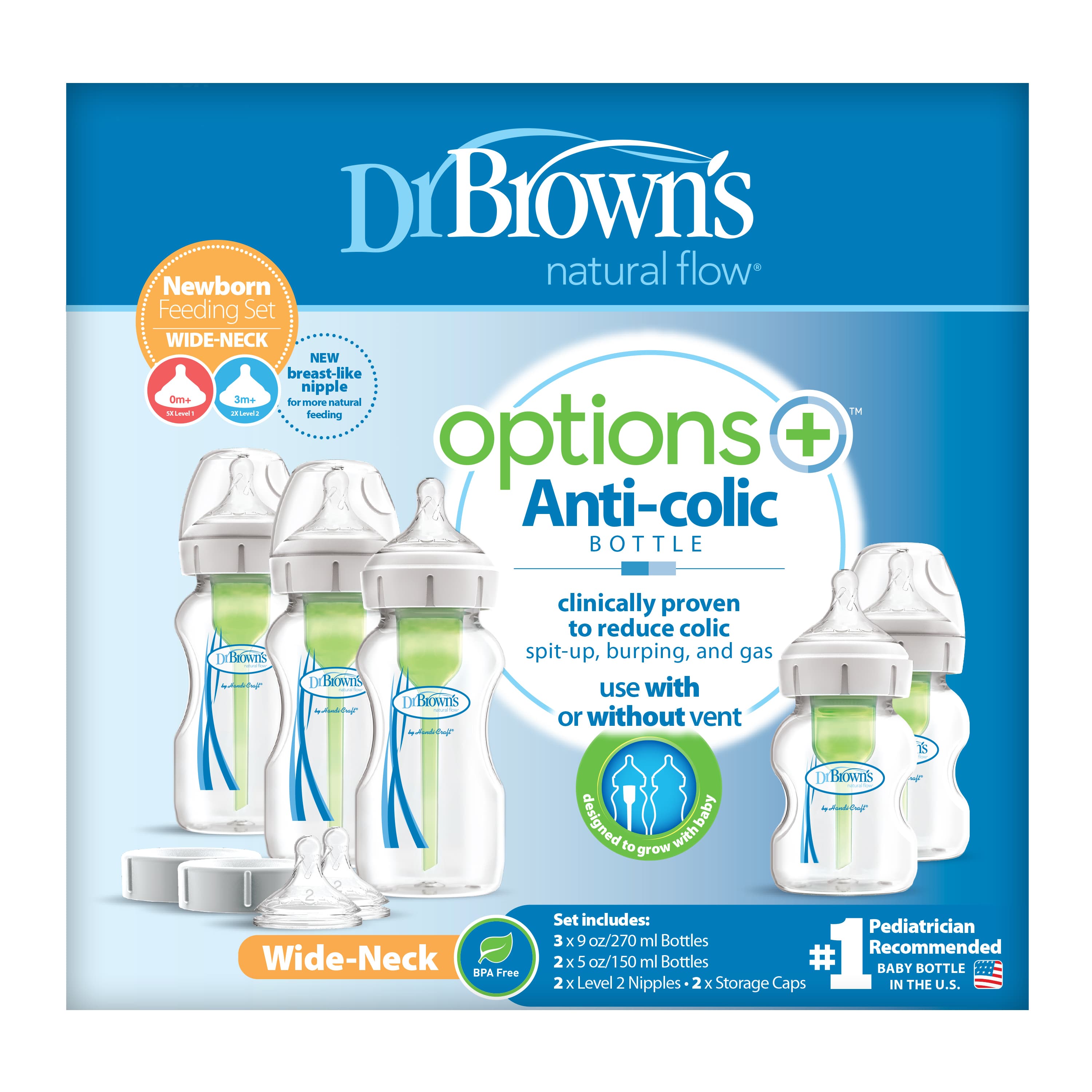 Dr Brown Wide-Neck Options + Newborn Feeding Set 2
