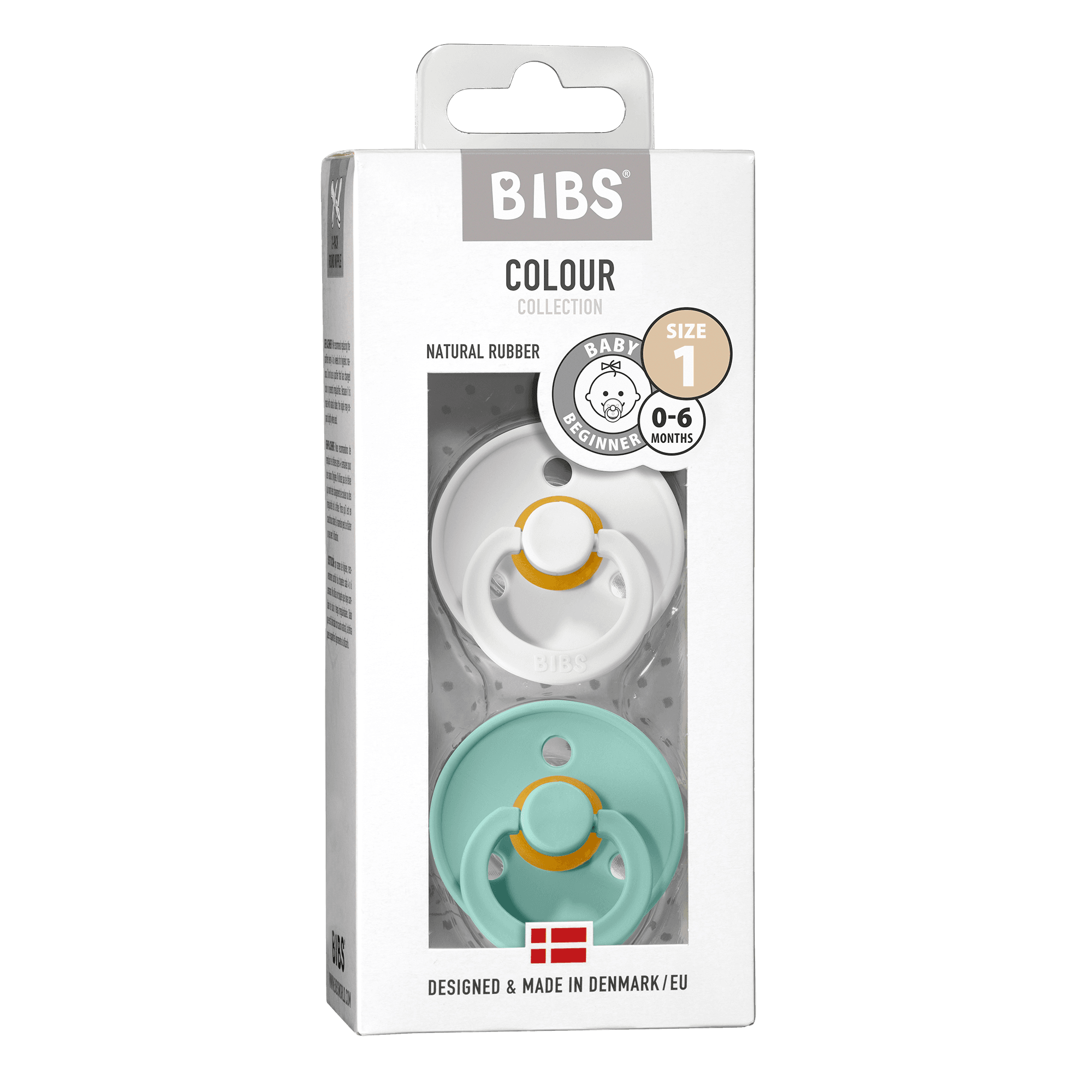 BIBS Colour Latex Size 1 White/Mint 2-pack 2