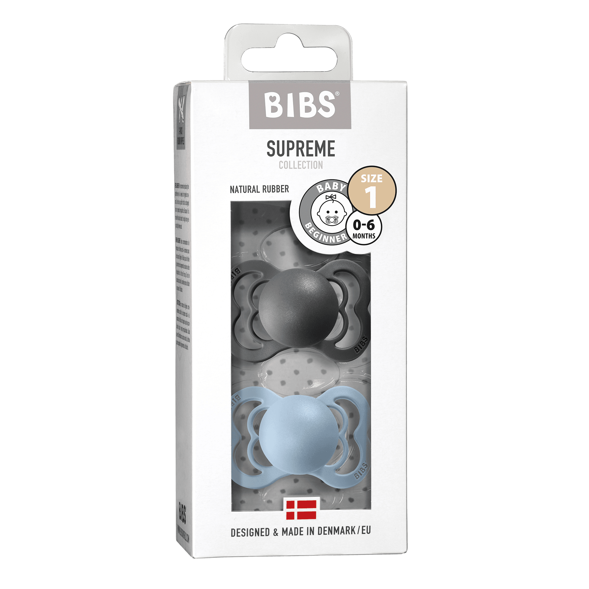 BIBS Supreme Latex Size 1 Iron/Baby Blue 2-pack 2
