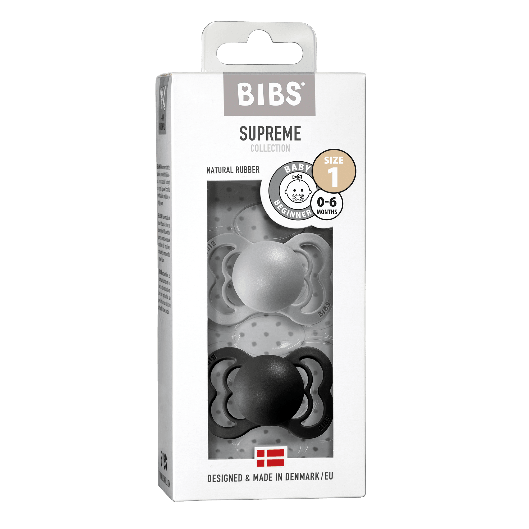 BIBS Supreme Nappar Latex Cloud/Black strl. 1 (0-6 månader) 2-pack - produktbild 2