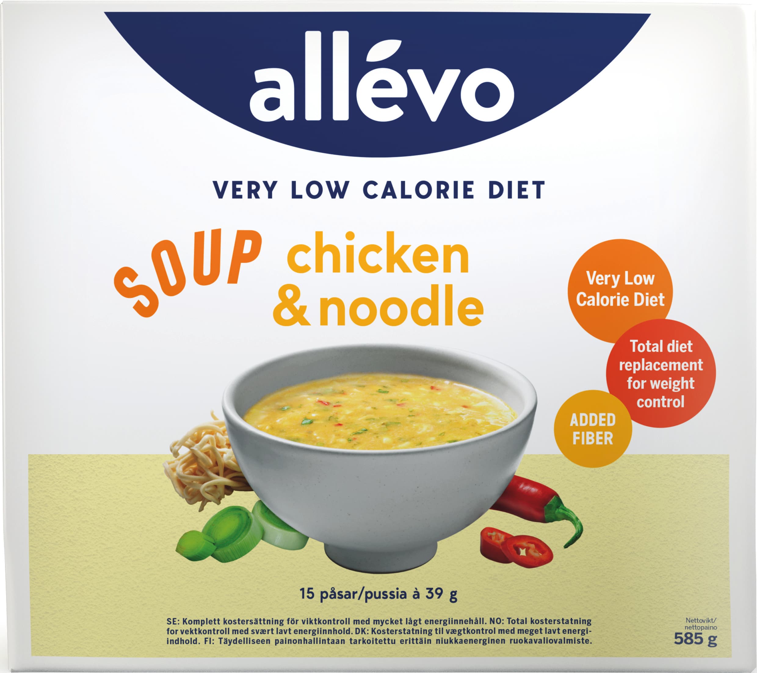 Allévo Soup Chicken/Noodle VLCD 15 påsar x 39 g