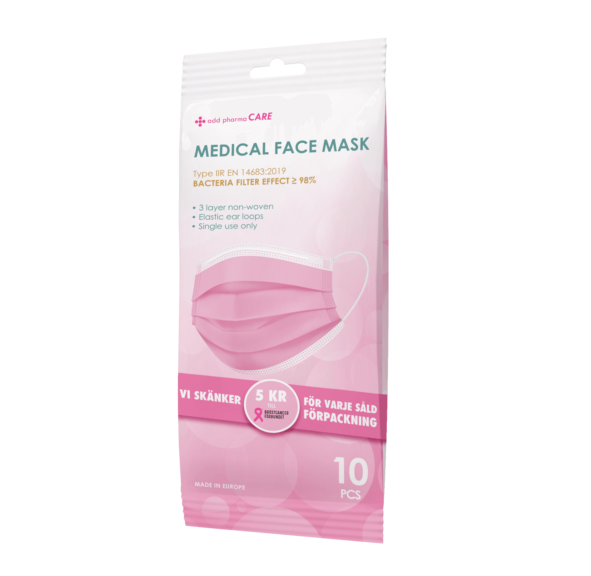 Add Pharma CARE Typ IIR Rosa Munskydd 10-pack