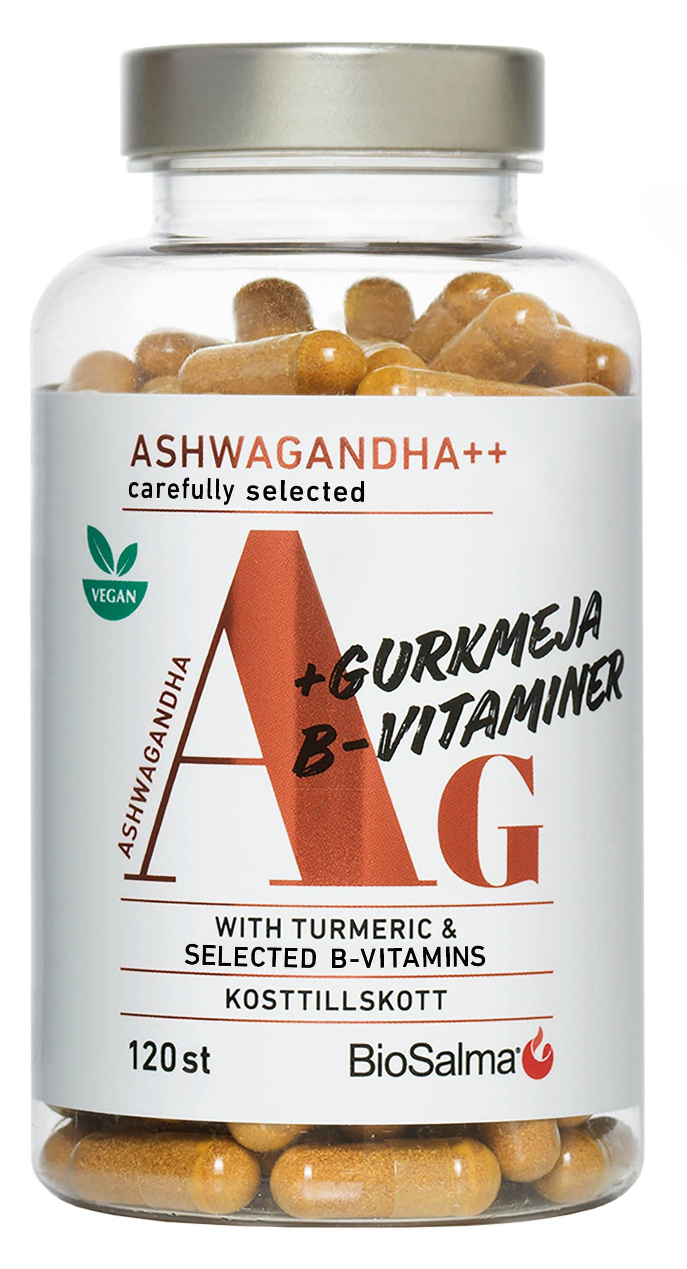 BioSalma Ashwagandha + Gurkmeja, B-vitaminer 120 tabletter