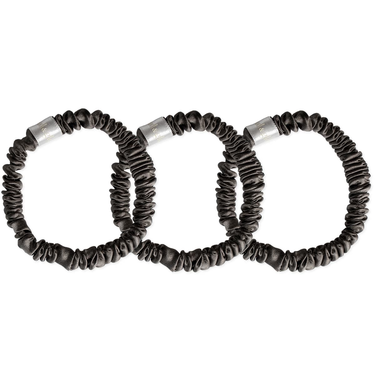 Cloud & Glow Silk Scrunchies Charcoal 1 cm 3-pack