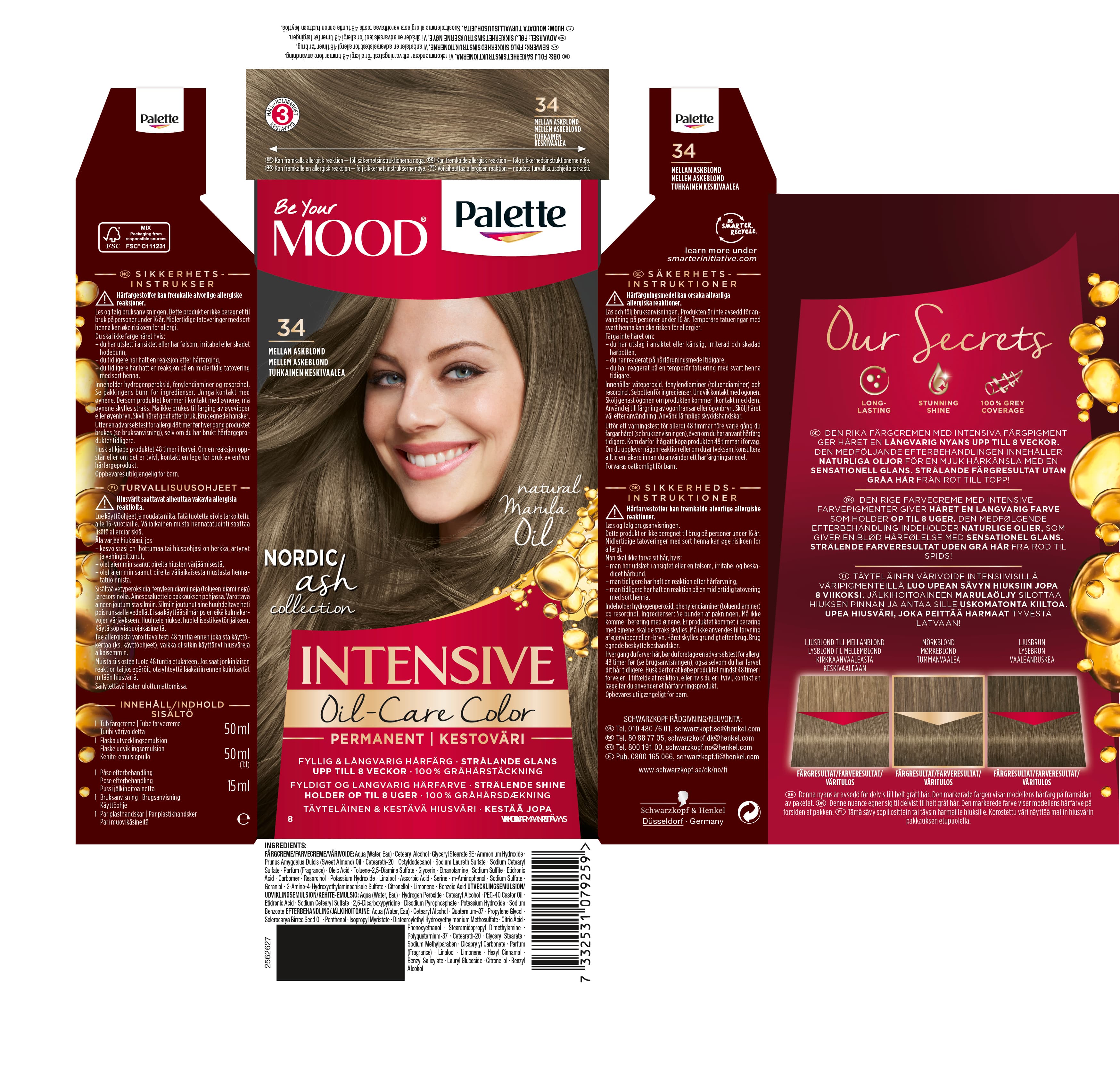 Schwarzkopf Mood Palette Hårfärg 34 Mellan Askblond 2