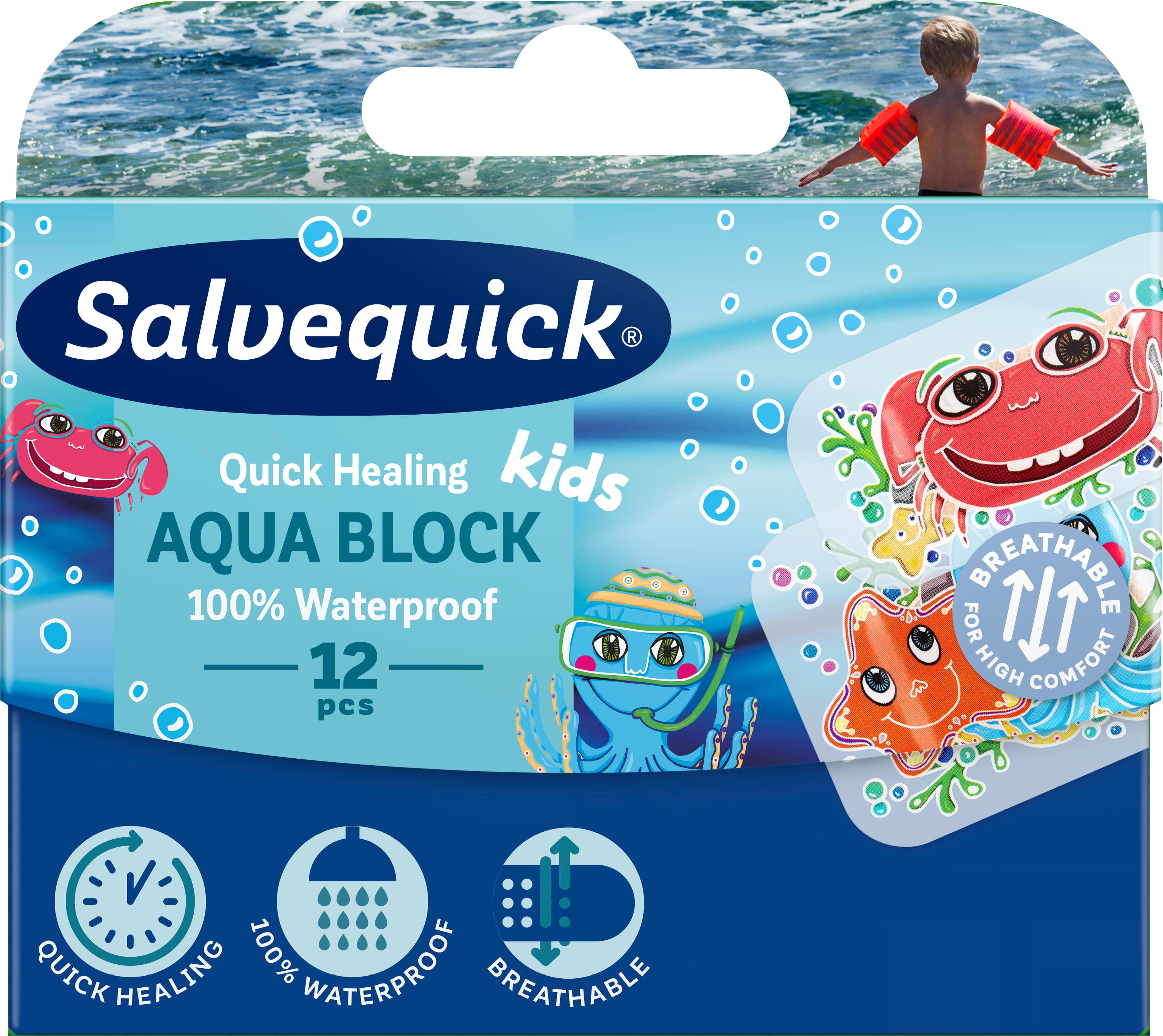Salvequick Aqua Block Kids barnplåster 12 st