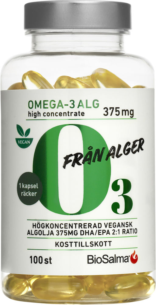 BioSalma Omega-3 av Alg 375 mg DHA/EPA 100 kapslar