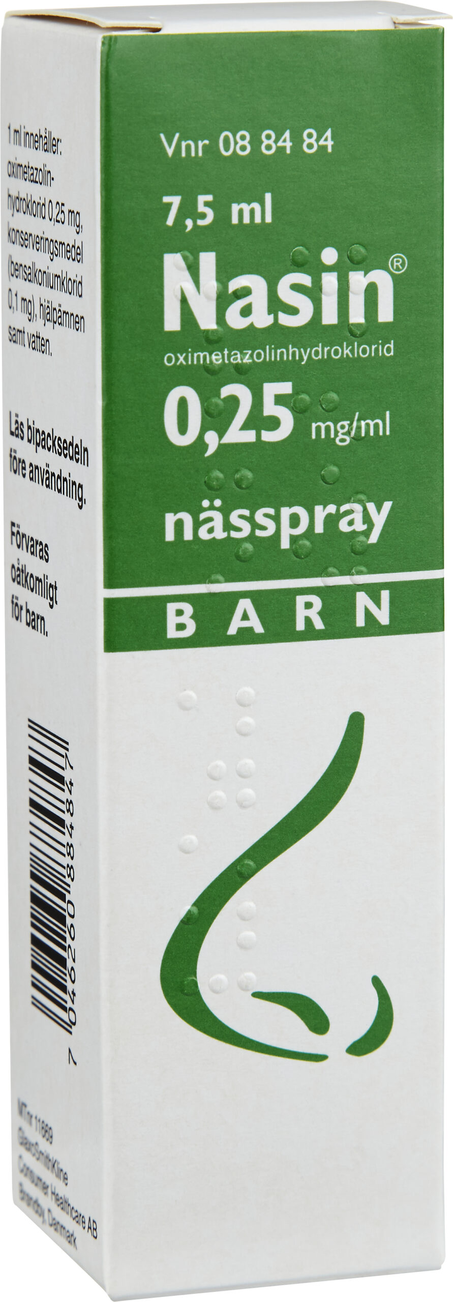 Nasin® Nässpray, lösning 0,25mg/ml Glasflaska med dospump, 7,5ml