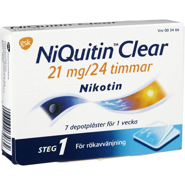 NiQuitin Clear Depotplåster 21mg/24timmar Plåster, 7st