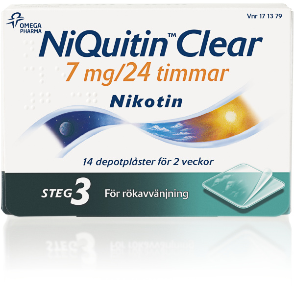 NiQuitin Clear Depotplåster 7mg/24timmar Plåster, 14st