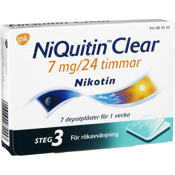NiQuitin Clear Depotplåster 7mg/24timmar Plåster, 7st