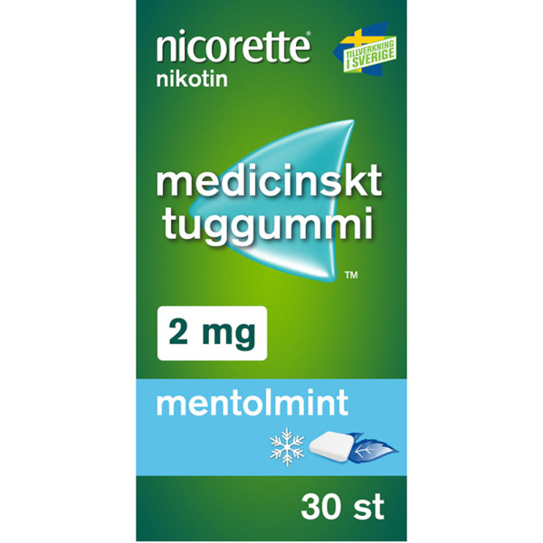 Nicorette Mentolmint Medicinskt tuggummi 2mg Blister, 30tuggummin
