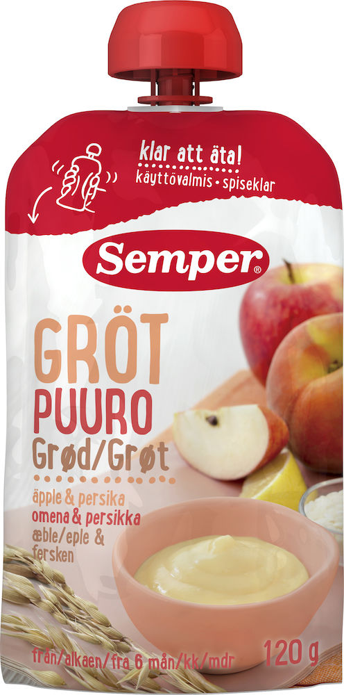 Semper Klämpåse Ätklar Gröt 6mån+ Äpple&Persika 120g
